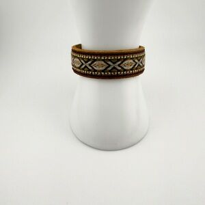 Aztec Multicolor Patterned Tan Leather Bracelet Snap Closer Adjustable